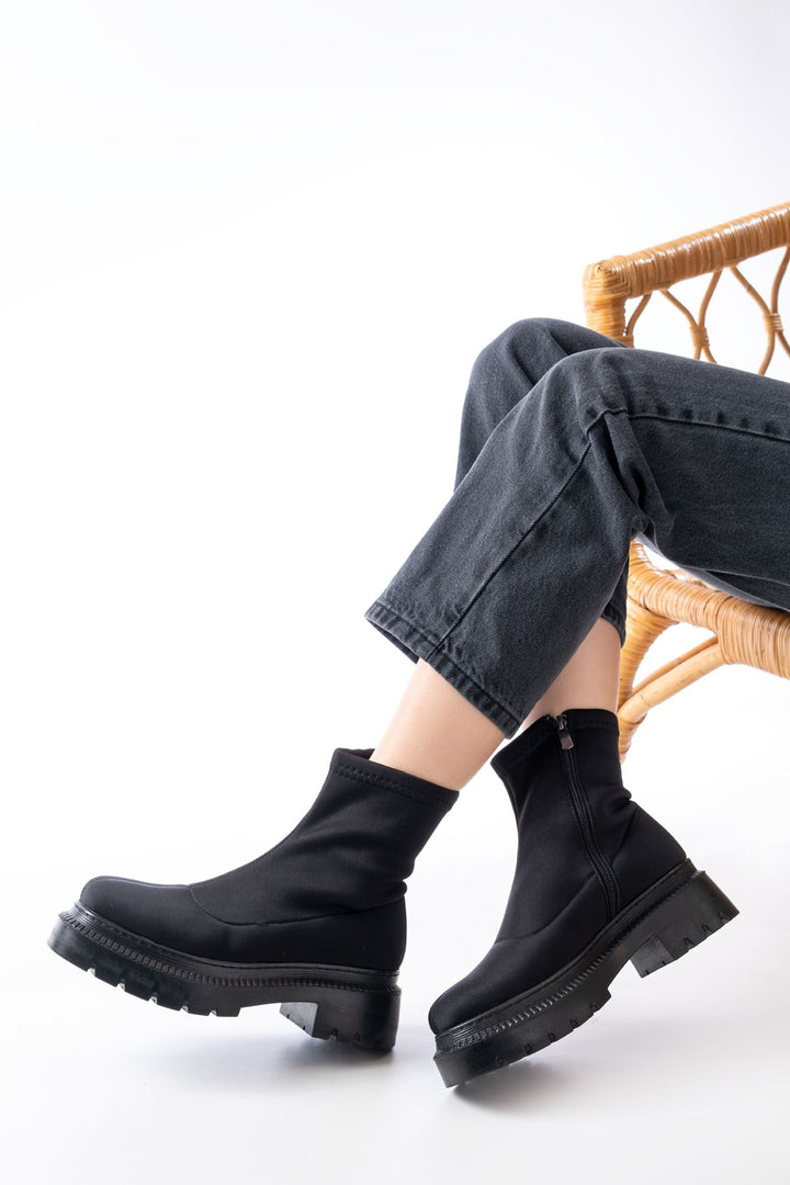 Tancez Siyah Dalgıç Fermuarlı Kadın Bot