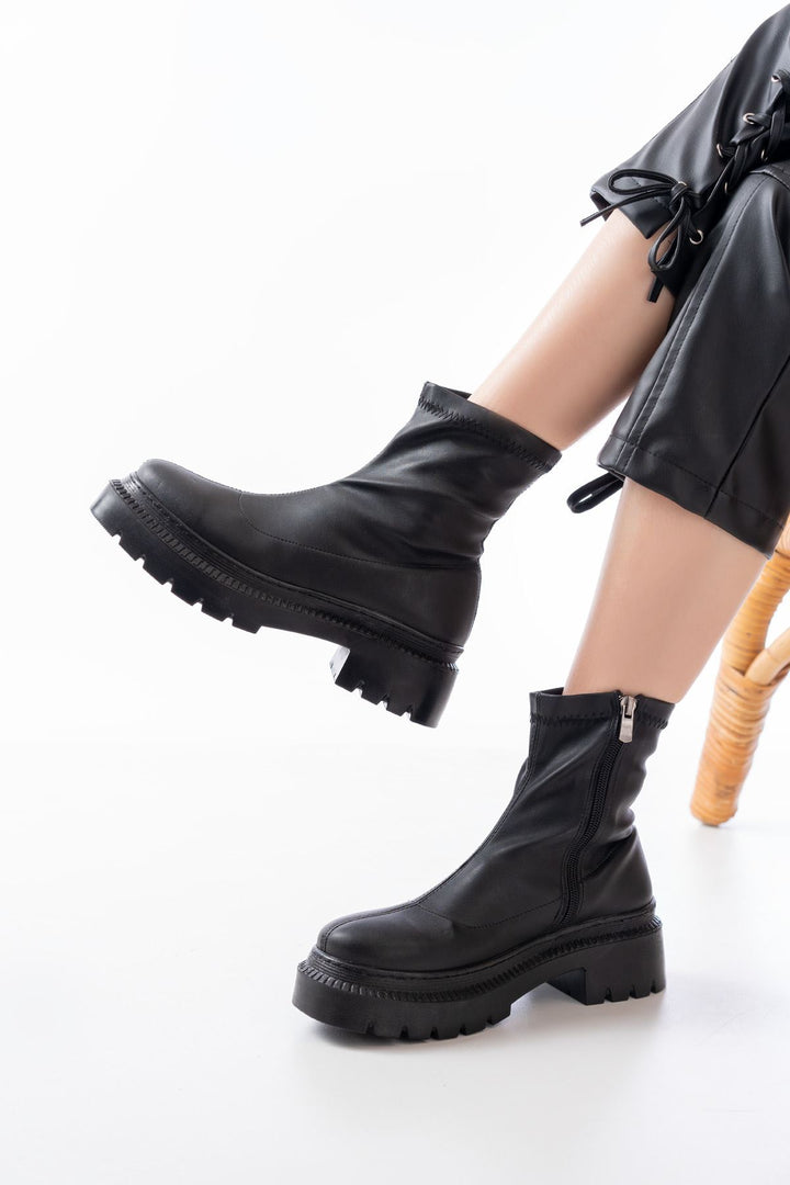 Tancez Siyah Streç Fermuarlı Kadın Bot