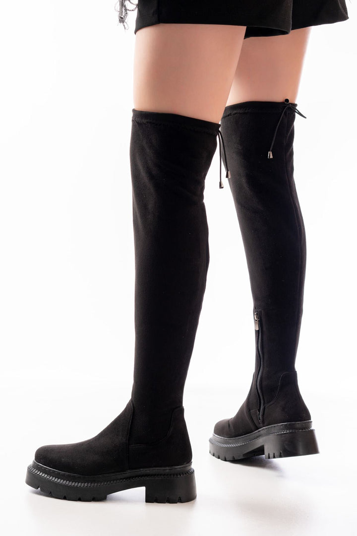 Lilyun Süet Streç Diz Üstü Fermuarlı Kadın Çizme