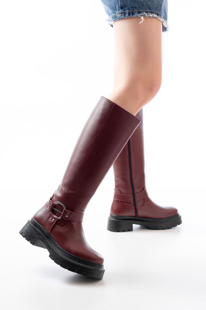 Lyord Bordo Fermuarlı Kadın Çizme