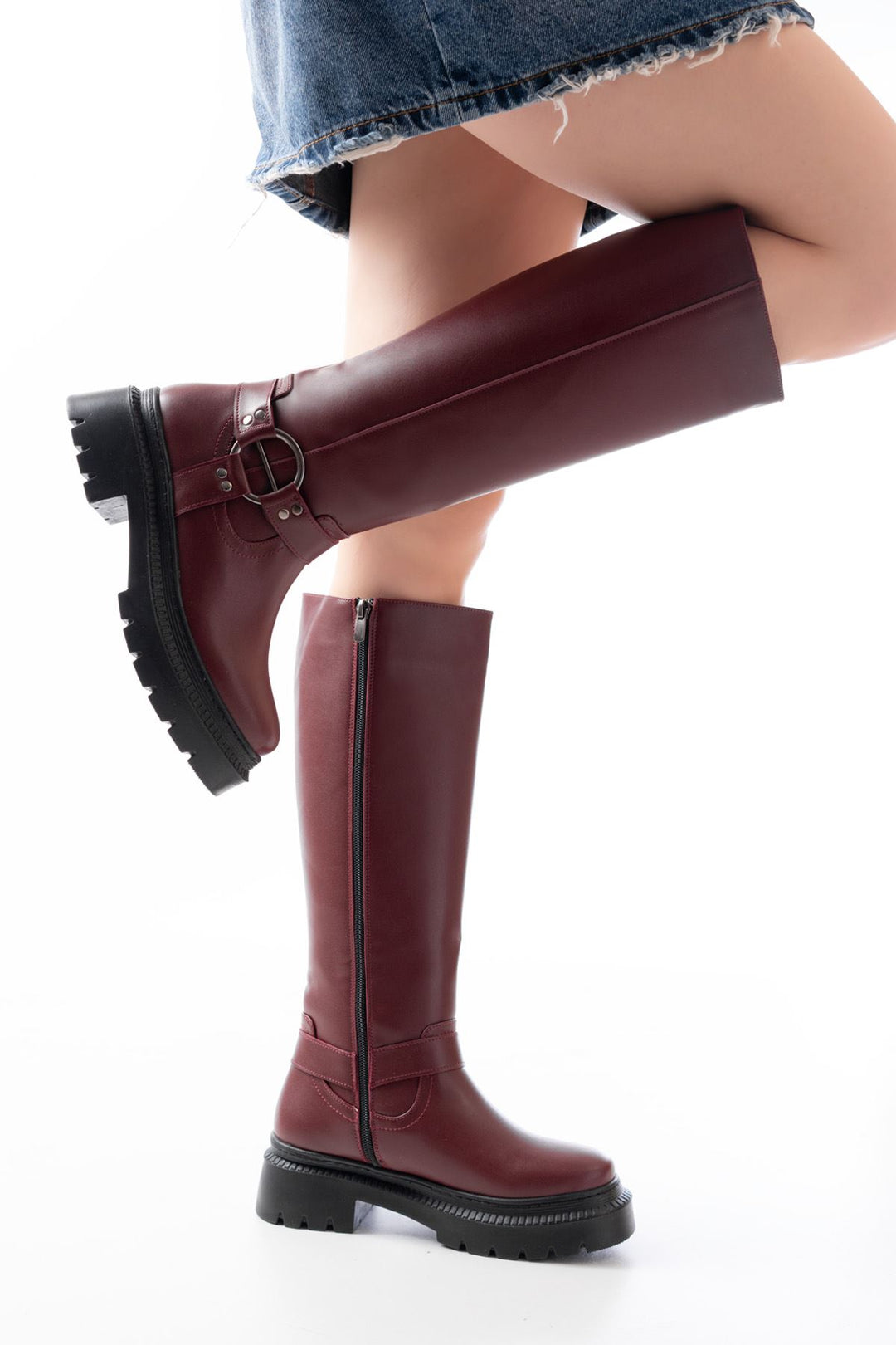 Lyord Bordo Fermuarlı Kadın Çizme
