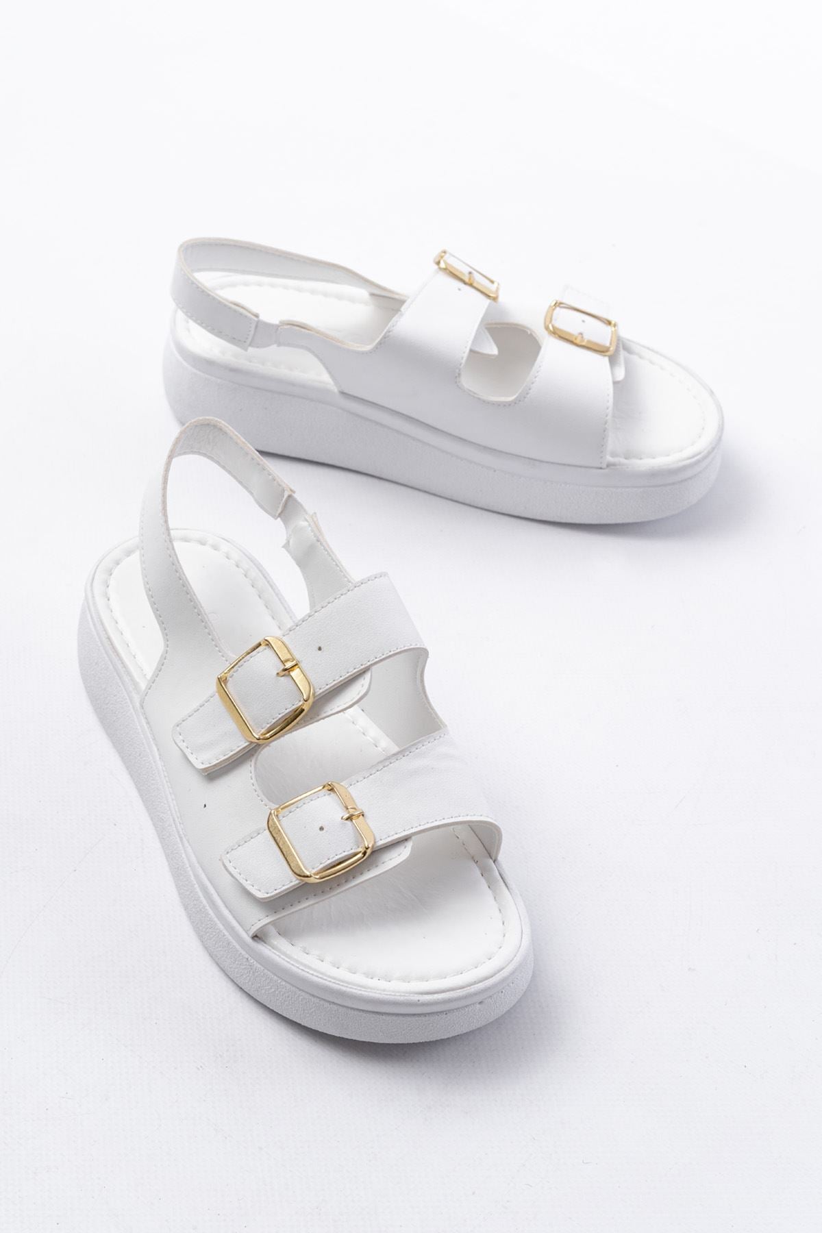 Lamers Beyaz Dolgu Topuk Toka Aksesuarlı Kadın Sandalet