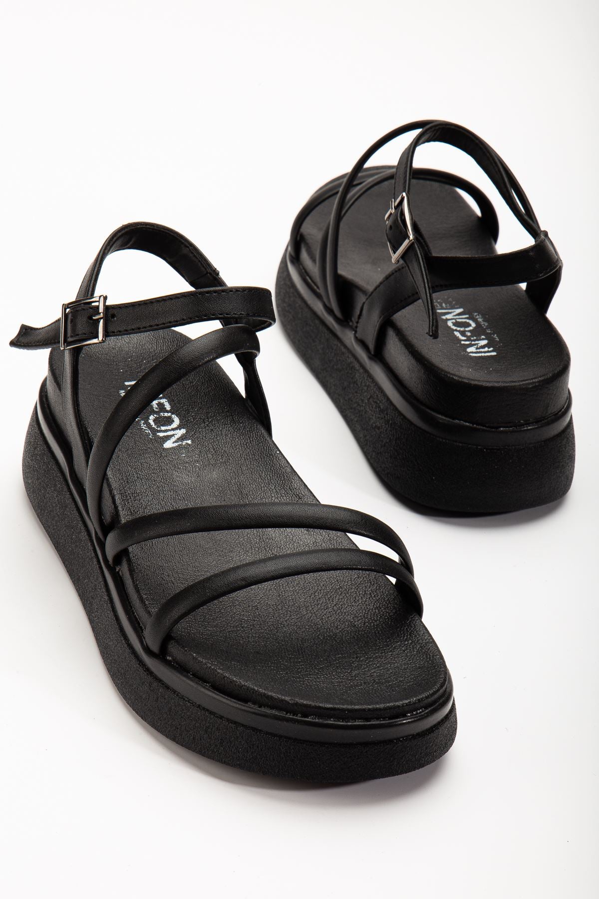 Leynaz Siyah Dolgu Topuk Kadın Sandalet