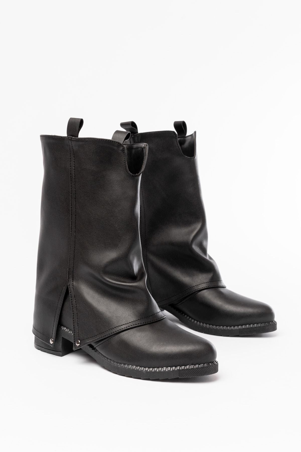 Ahunaz Siyah Kadın Bot, Dökümlü Tarzıyla Rahat,Şık Model