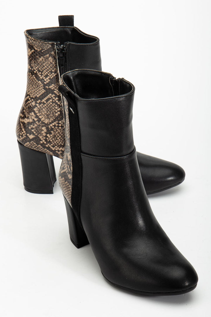 Felin Siyah Yılan Desenli Kadın Topuklu Bot