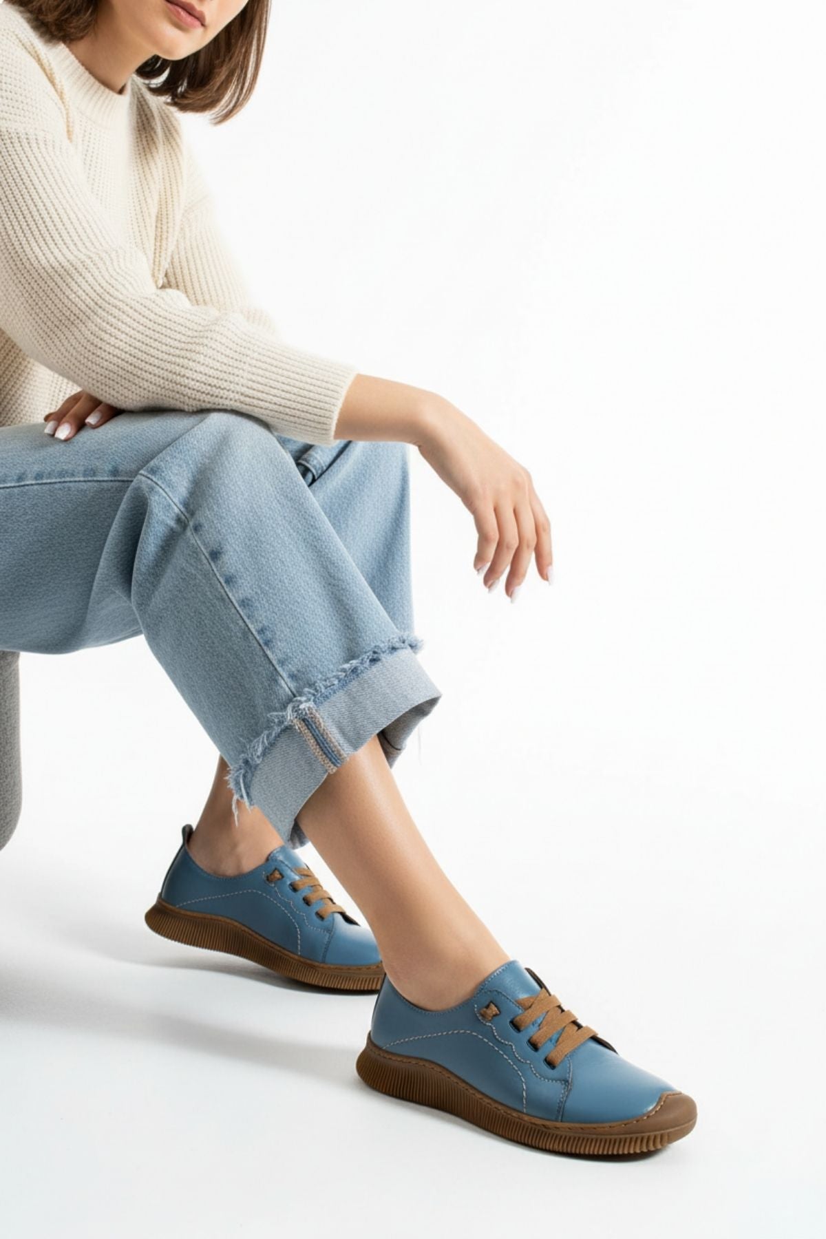 Preko Kadın Hakiki Deri Koyu Mavi Günlük Ayakkabı