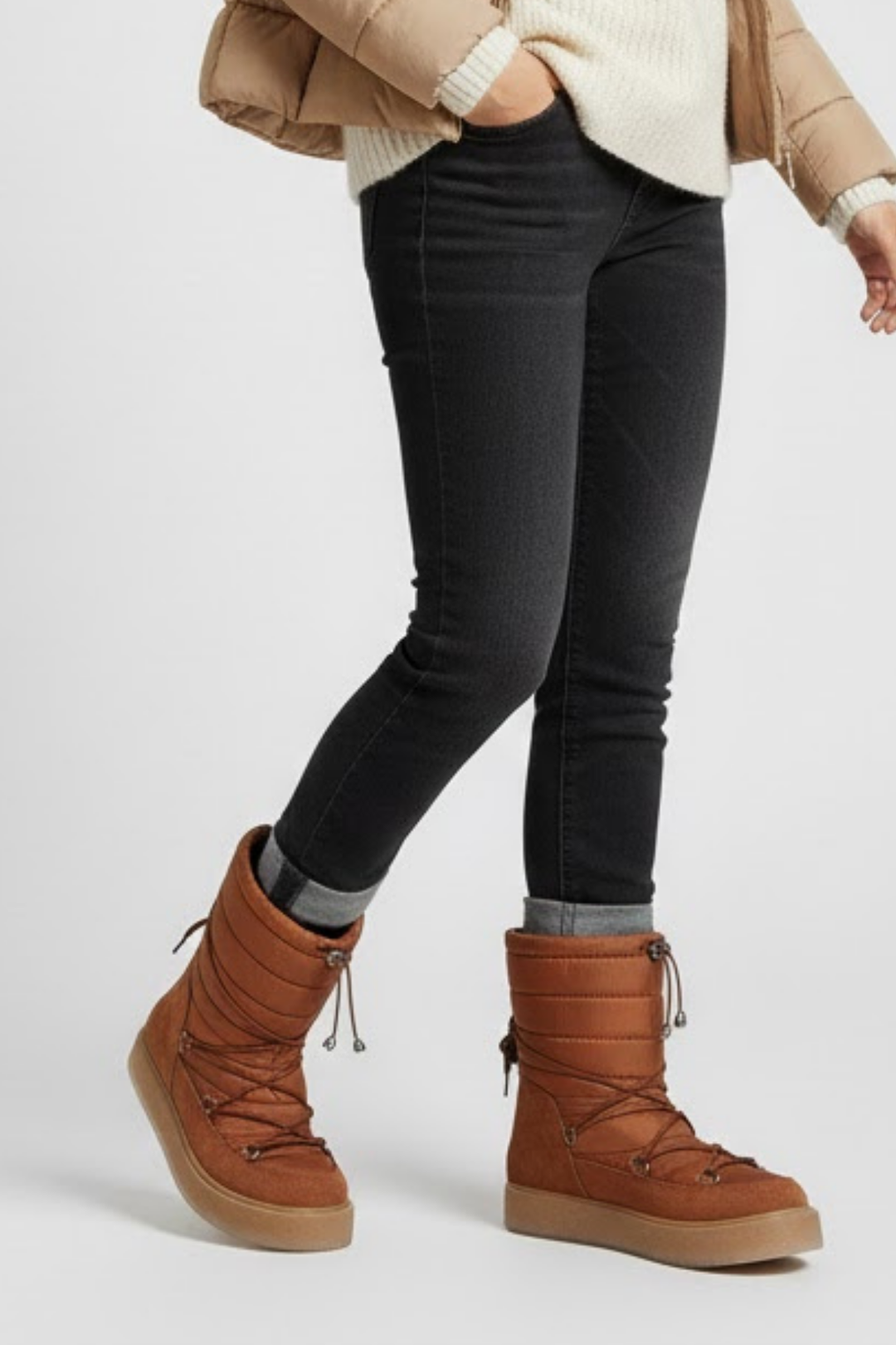 Lauren Kadın Paraşüt Kumaş Kalın Tabanlı Camel Kar Botu