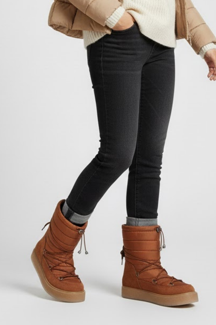 Lauren Kadın Paraşüt Kumaş Kalın Tabanlı Camel Kar Botu