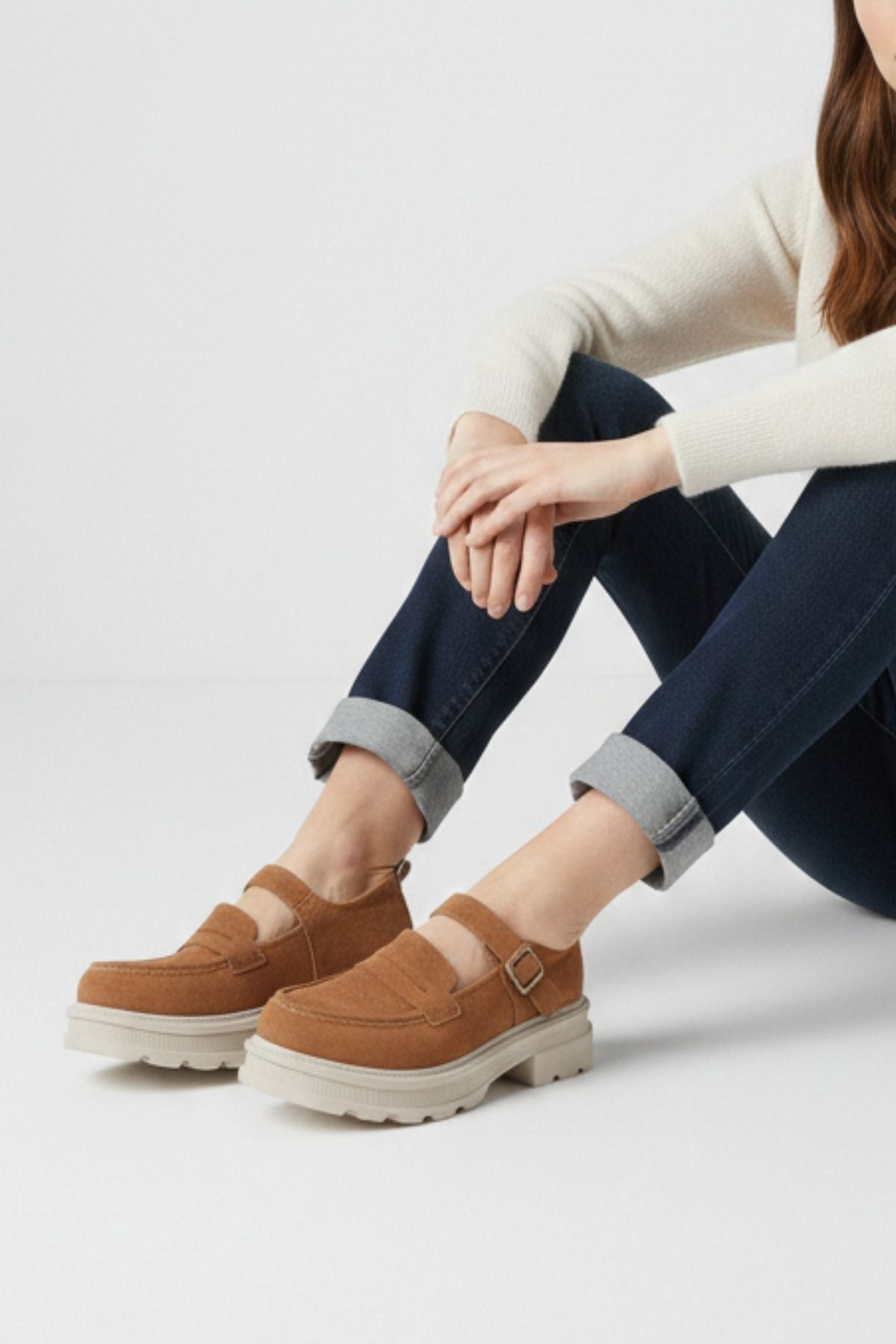 Thalen Taba Süet Kadın Günlük Yüksek Tabanlı Loafer Ayakkabı