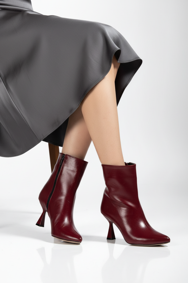 Rosven Kadın Bordo Rugan Kırışık Dokulu Kare Topuk Bot