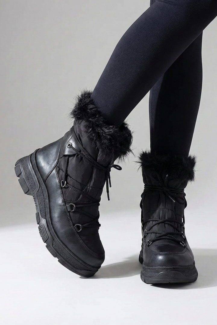 Bolna Kadın Yüksek Kalın Astarlı Hafif Tüylü Şık Kışlık Mat Siyah Bot