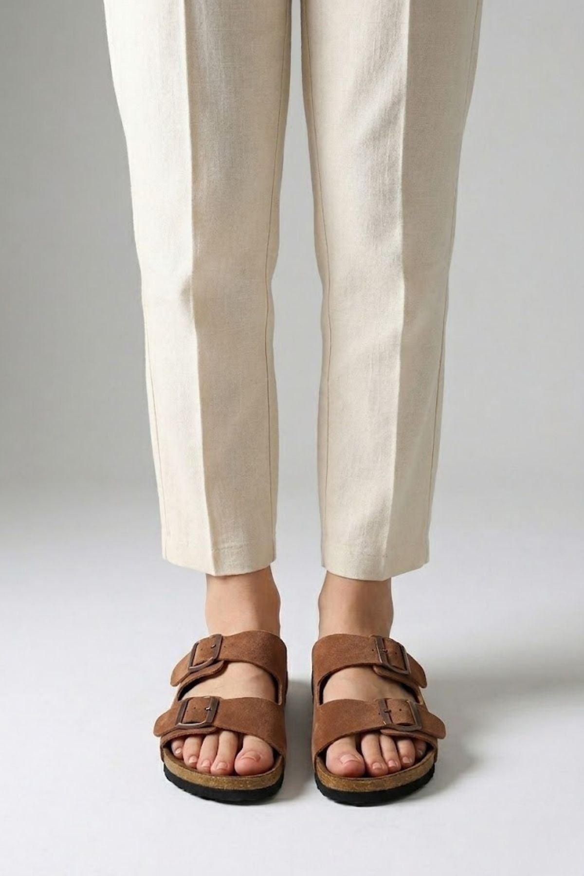 Rıno Kadın Taba Nubuk Kemerli Terlik