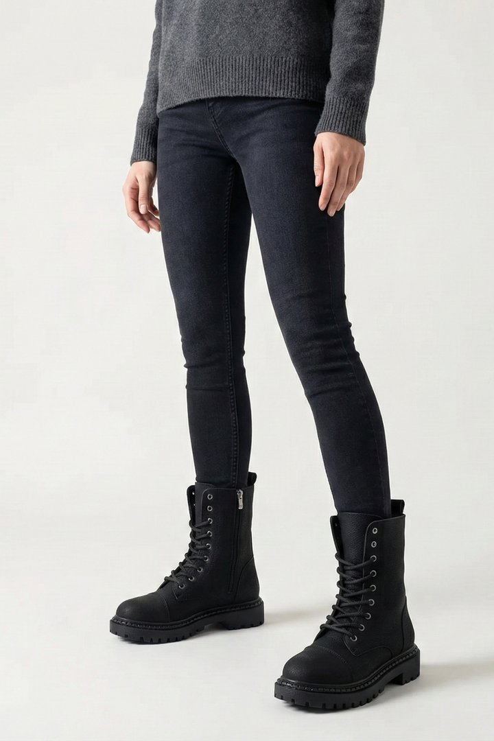 Rocco Kadın Kalın Tabanlı Siyah Postal Bot