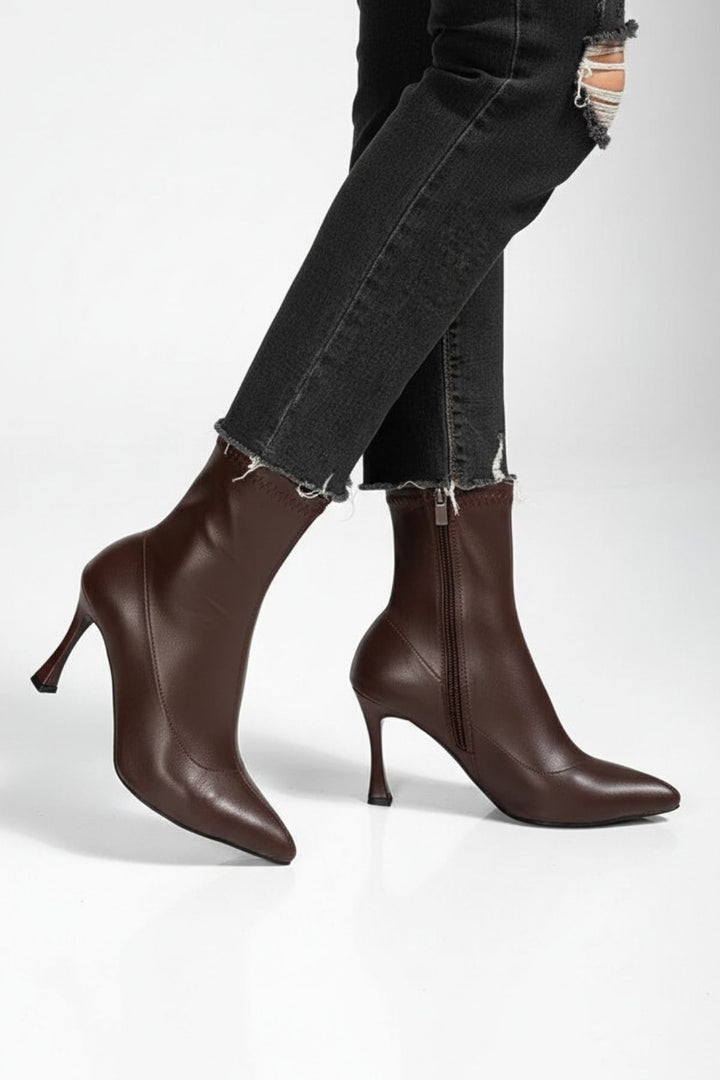 Orjen Kadın Acı Kahve Streç Detaylı Topuklu Bot