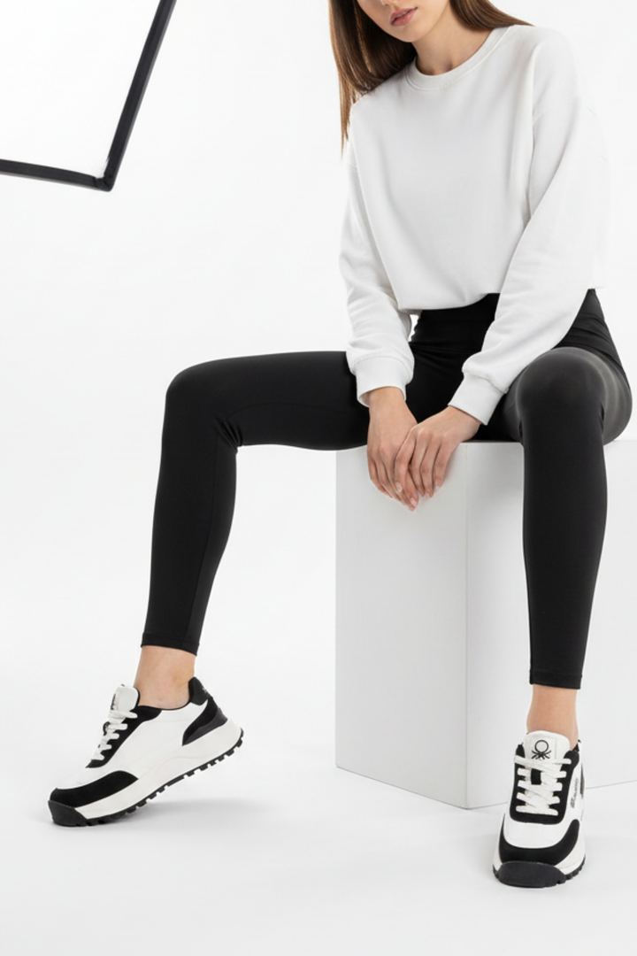 Benetton Nagano Kadın Beyaz Siyah Spor Ayakkabı BNI-11235