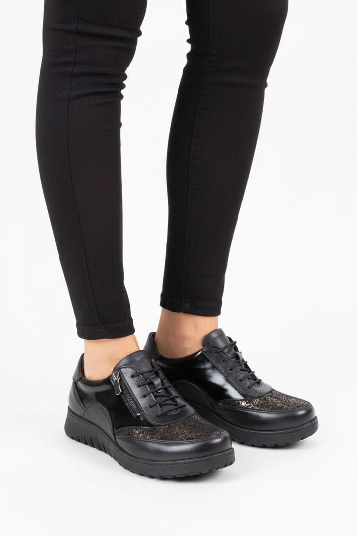 Gamsu Kadın Hakiki Deri Rugan Siyah Günlük Ayakkabı