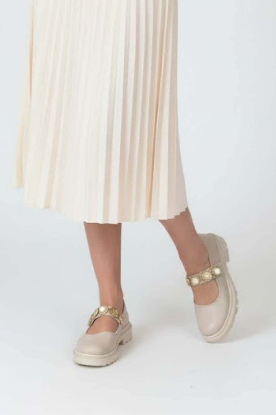 Okira Kadın Bej Tokalı Oxford Ayakkabı