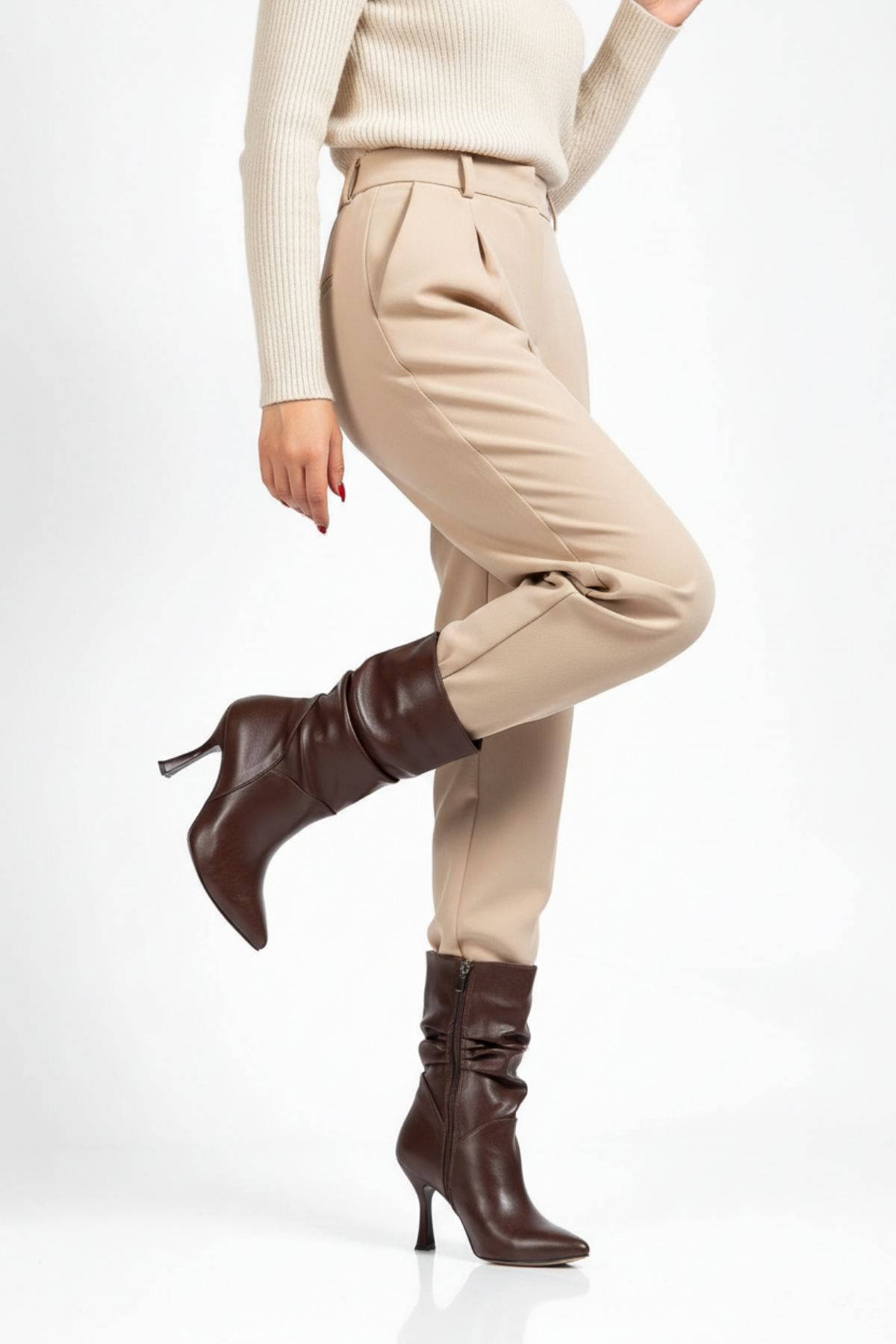 Admete Kadın Kahve Körüklü Yüksek İnce Topuklu Bot