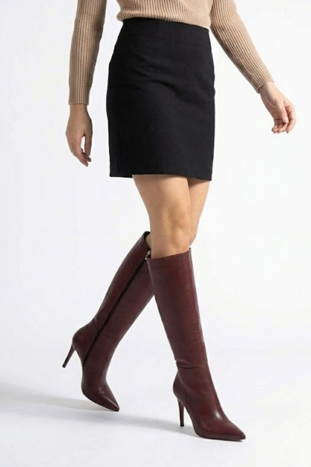 Diayen Bordo Fermuarlı Lastikli İnce Yüksek Topuklu Kadın Çizme