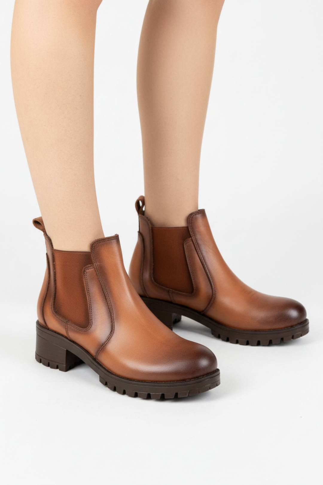 Efser Kadın Hakiki Deri Elastik Bantlı Taba Bot