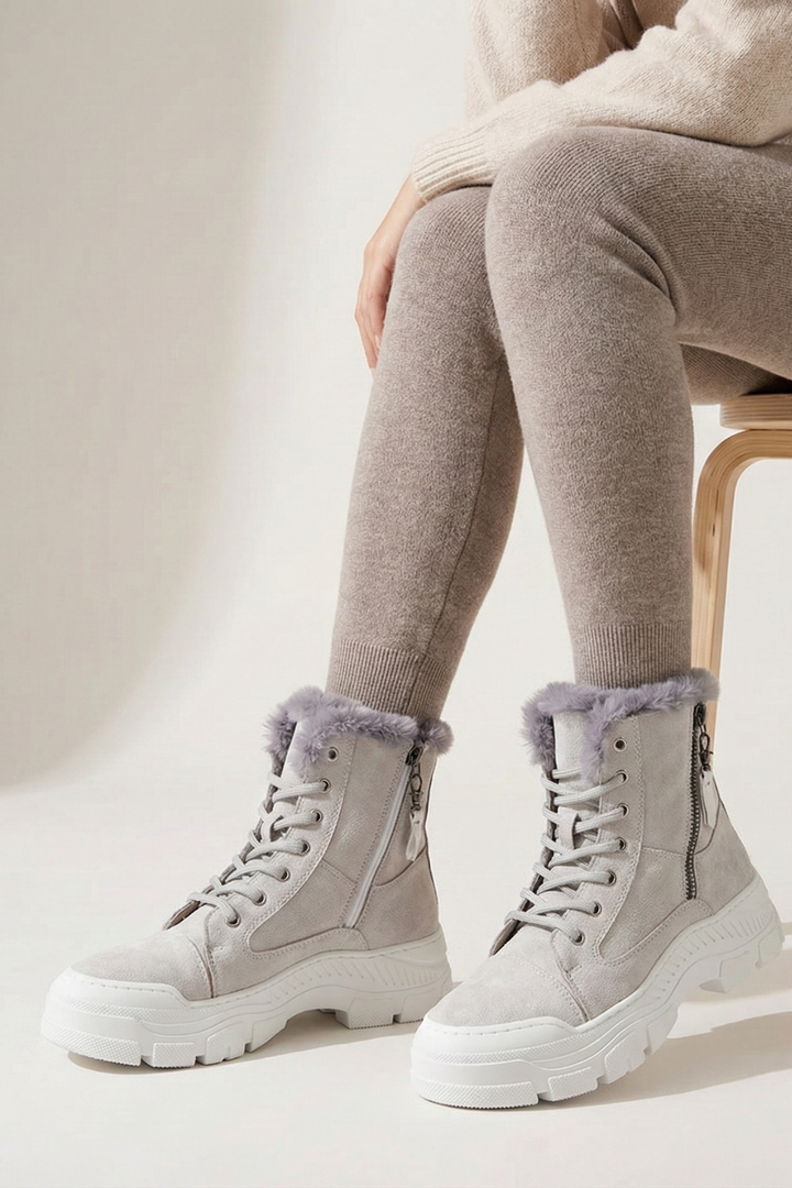 Span Kadın Süet Kürklü Çift Fermuarlı Buz Bot