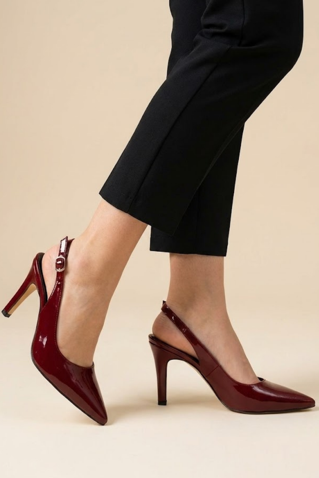 Holzercy Bordo Rugan Arkası Açık Kadın Topuklu Ayakkabı