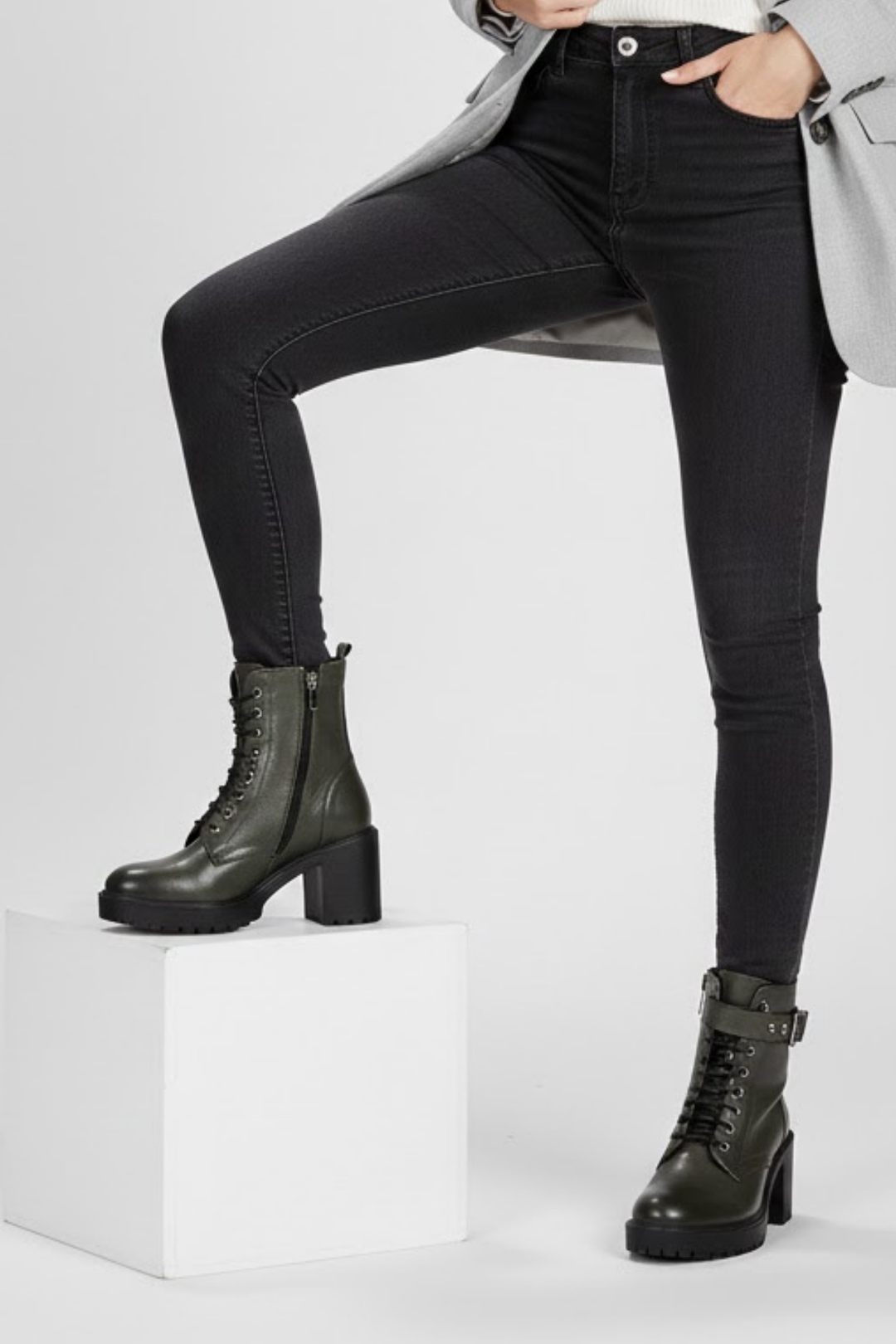 Galsu Kadın Hakiki Deri Yeşil Kalın Topuklu Bot