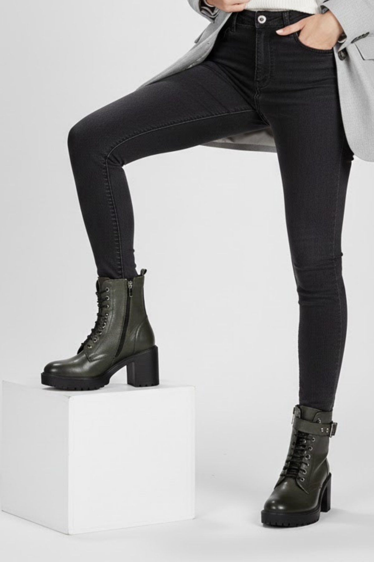 Galsu Kadın Hakiki Deri Yeşil Kalın Topuklu Bot