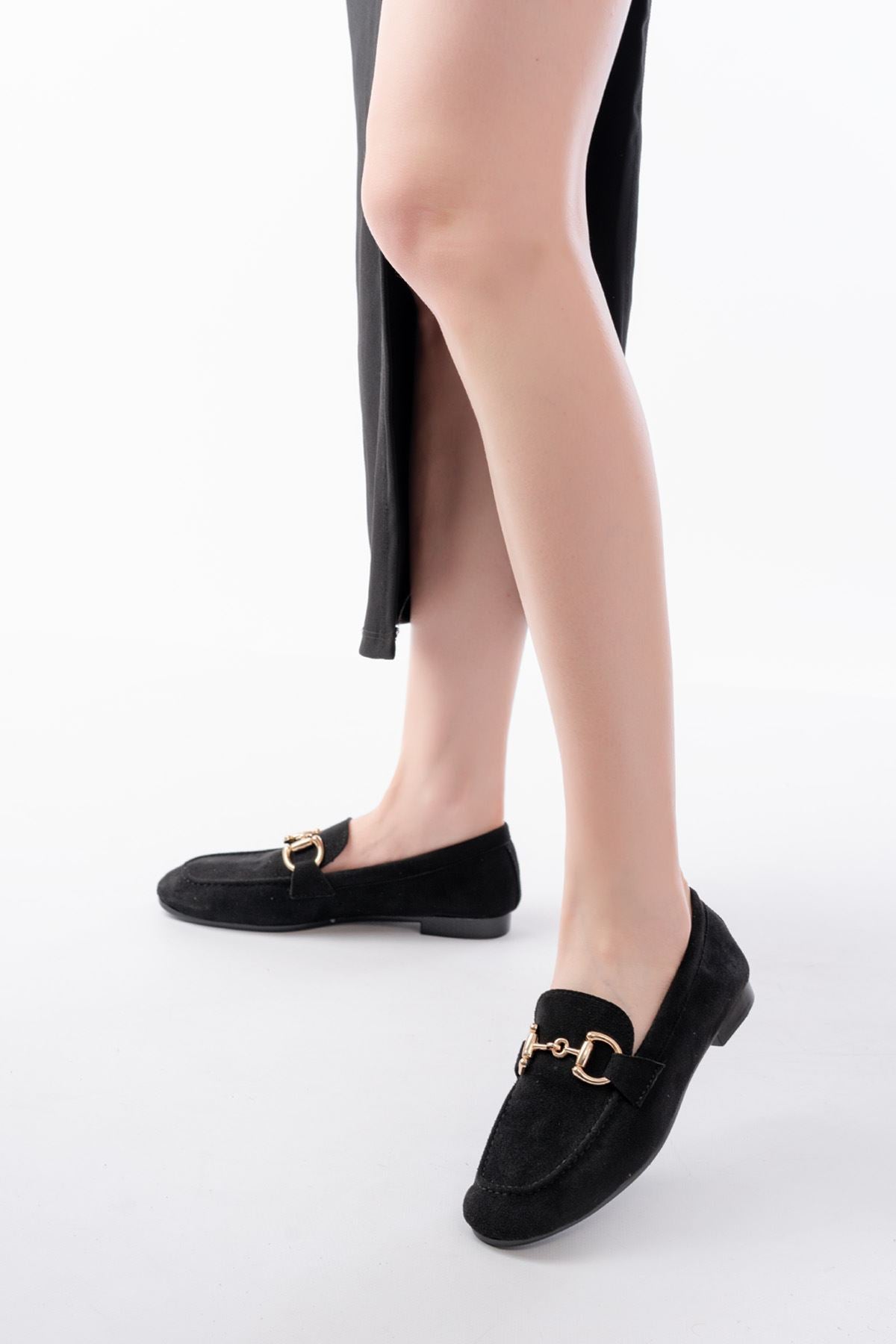 Dianas Siyah Süet Toka Aksesuarlı Günlük Kadın Babet