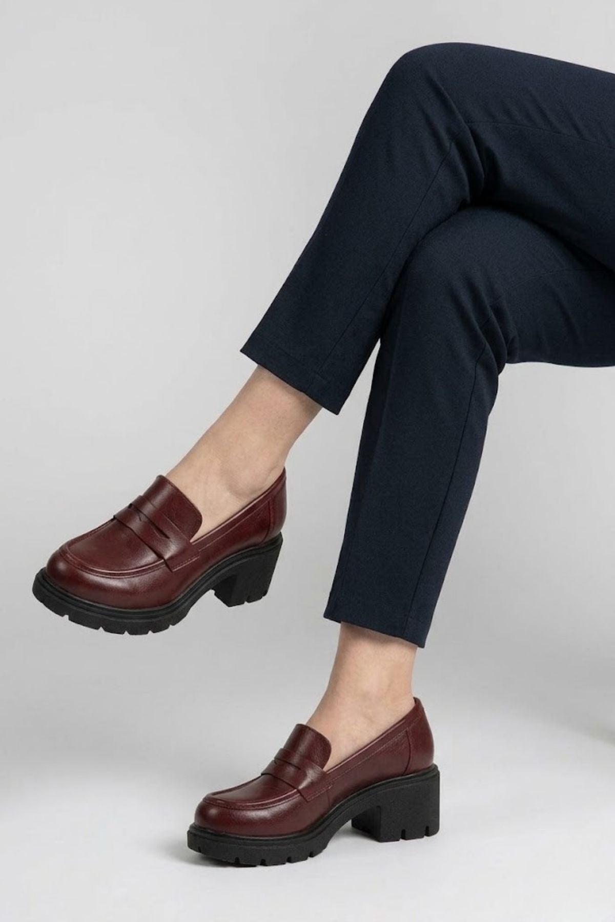 Bannes Kadın Bordo Kırışık Rugan Yüksek Tabanlı Loafer Ayakkabı