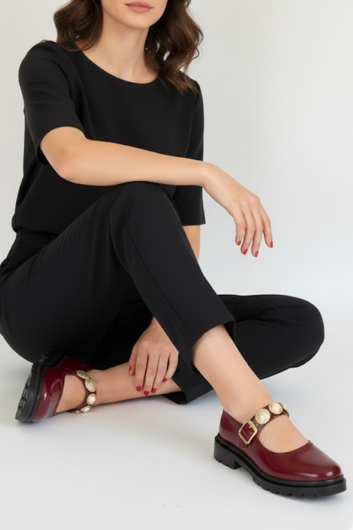 Okira Kadın Bordo Rugan Tokalı Oxford Ayakkabı