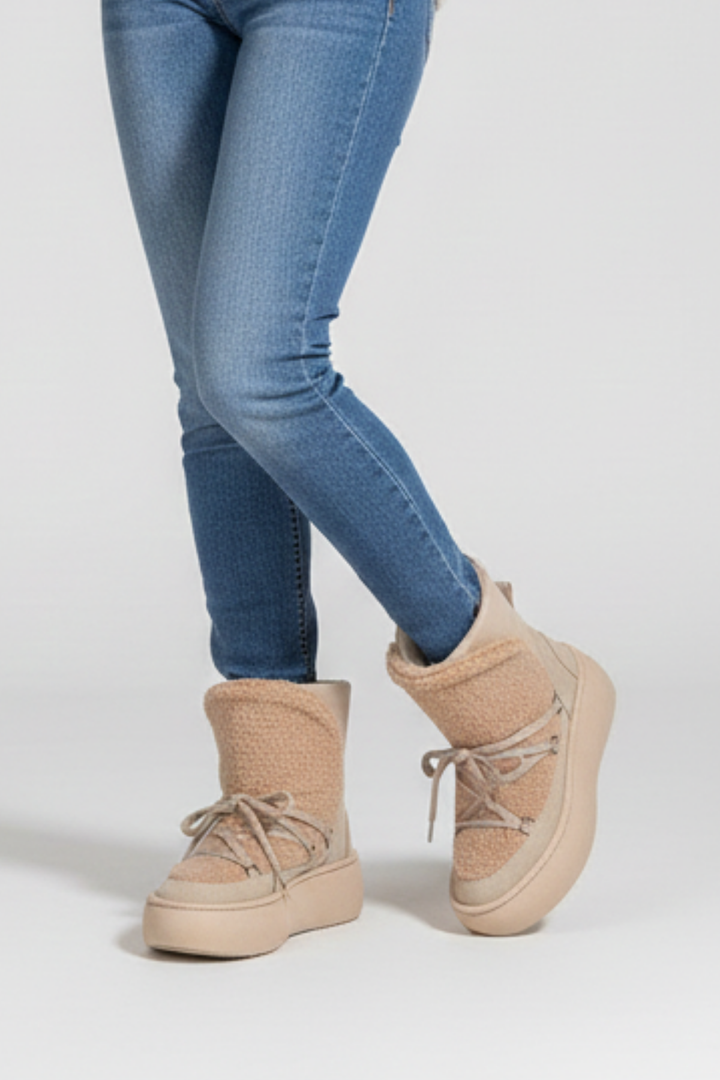 Pelomi Kadın Kalın Taban Paraşüt Kumaş Bej Kar Botu