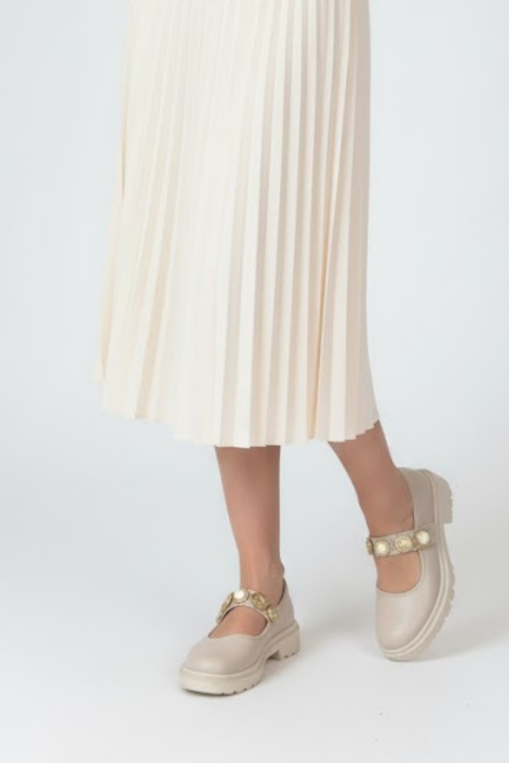 Okira Kadın Bej Tokalı Oxford Ayakkabı