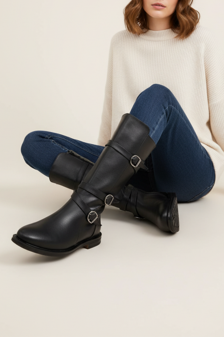 Berre Kadın Toka Detaylı Siyah Çizme
