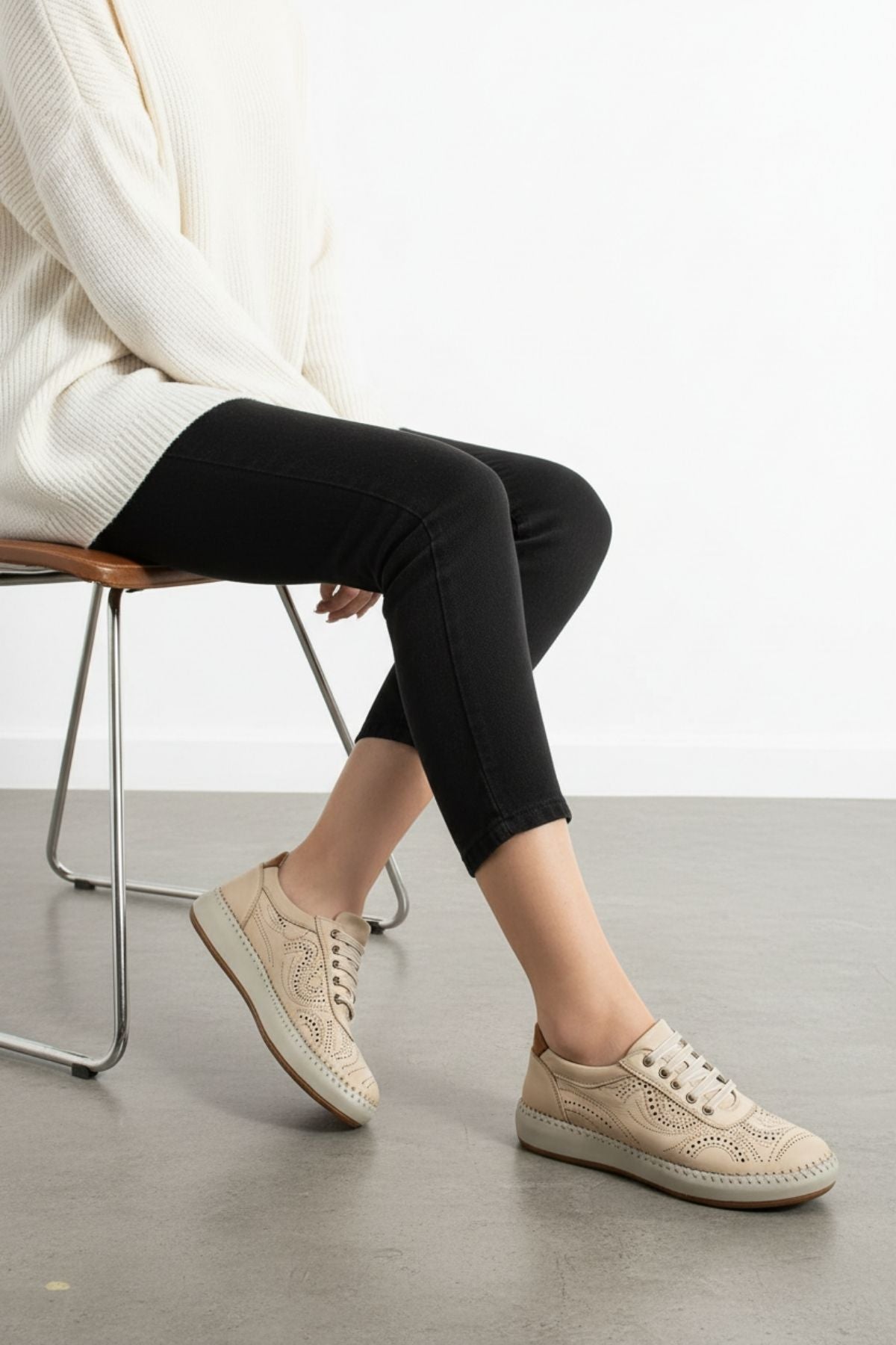 Ohen Kadın Hakiki Deri Bej Günlük Ayakkabı