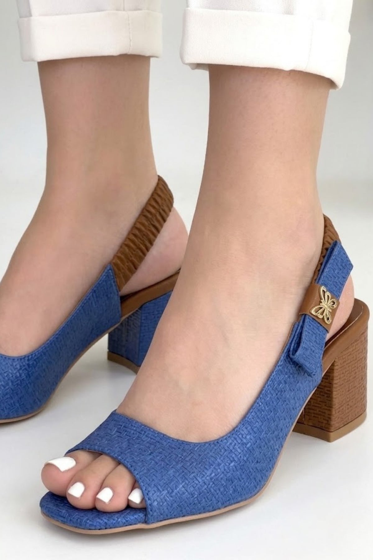 Alessian Kadın Mavi Rugan Topuklu Sandalet