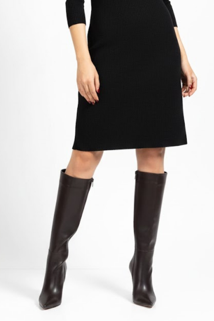 Diayen Kahve Fermuarlı Lastikli İnce Yüksek Topuklu Kadın Çizme