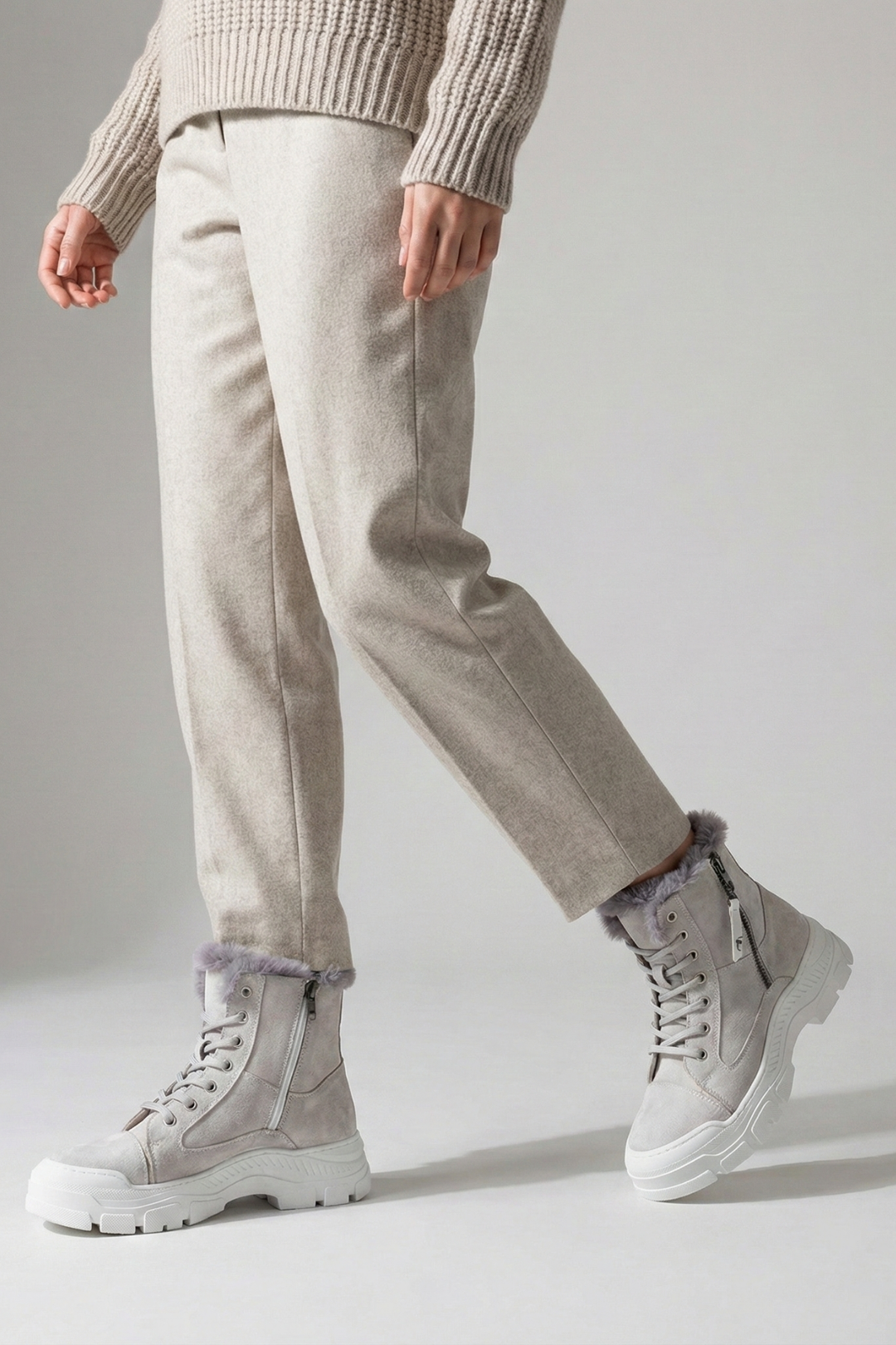 Span Kadın Süet Kürklü Çift Fermuarlı Buz Bot