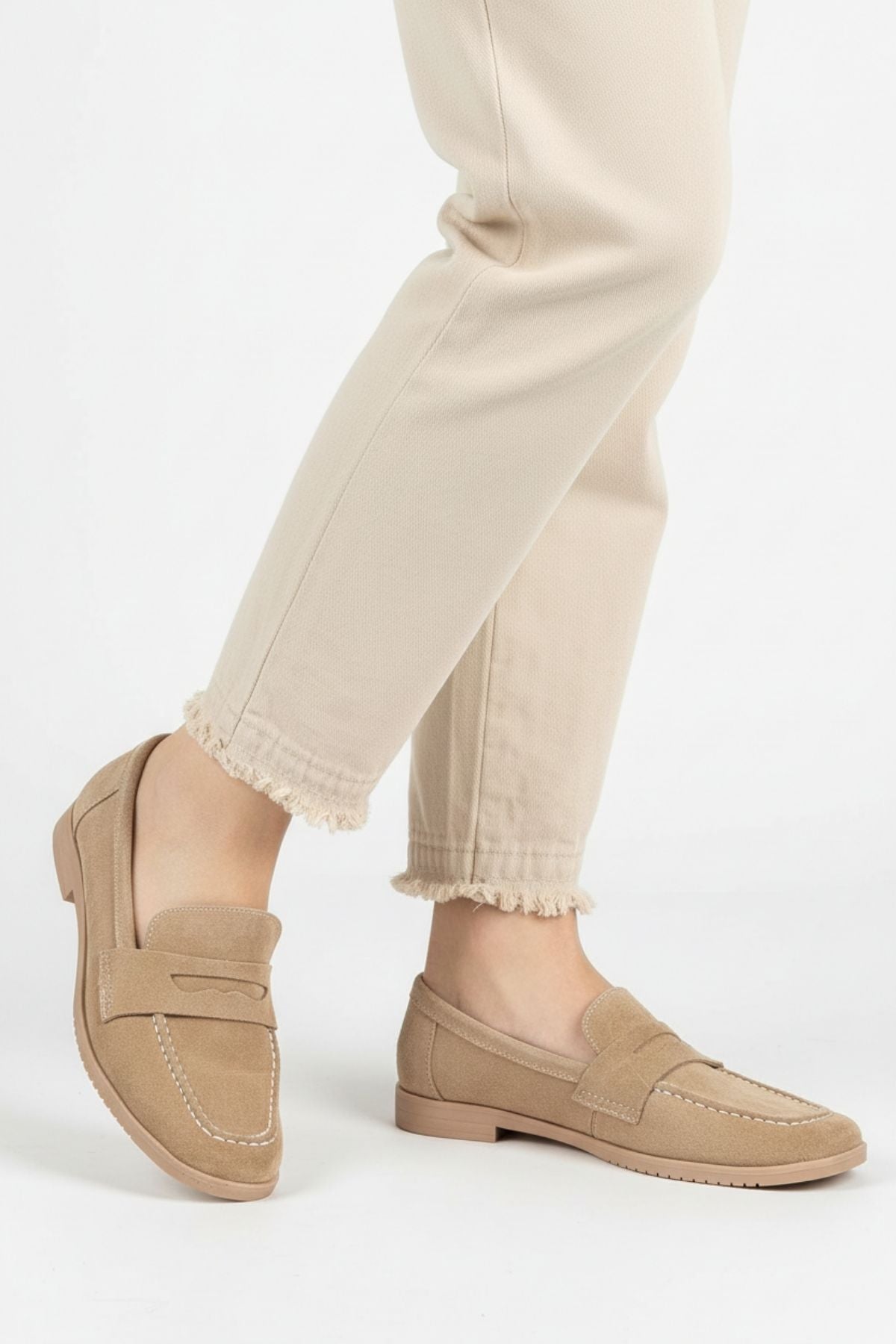 Monk Kadın Süet Bej Loafer Ayakkabı