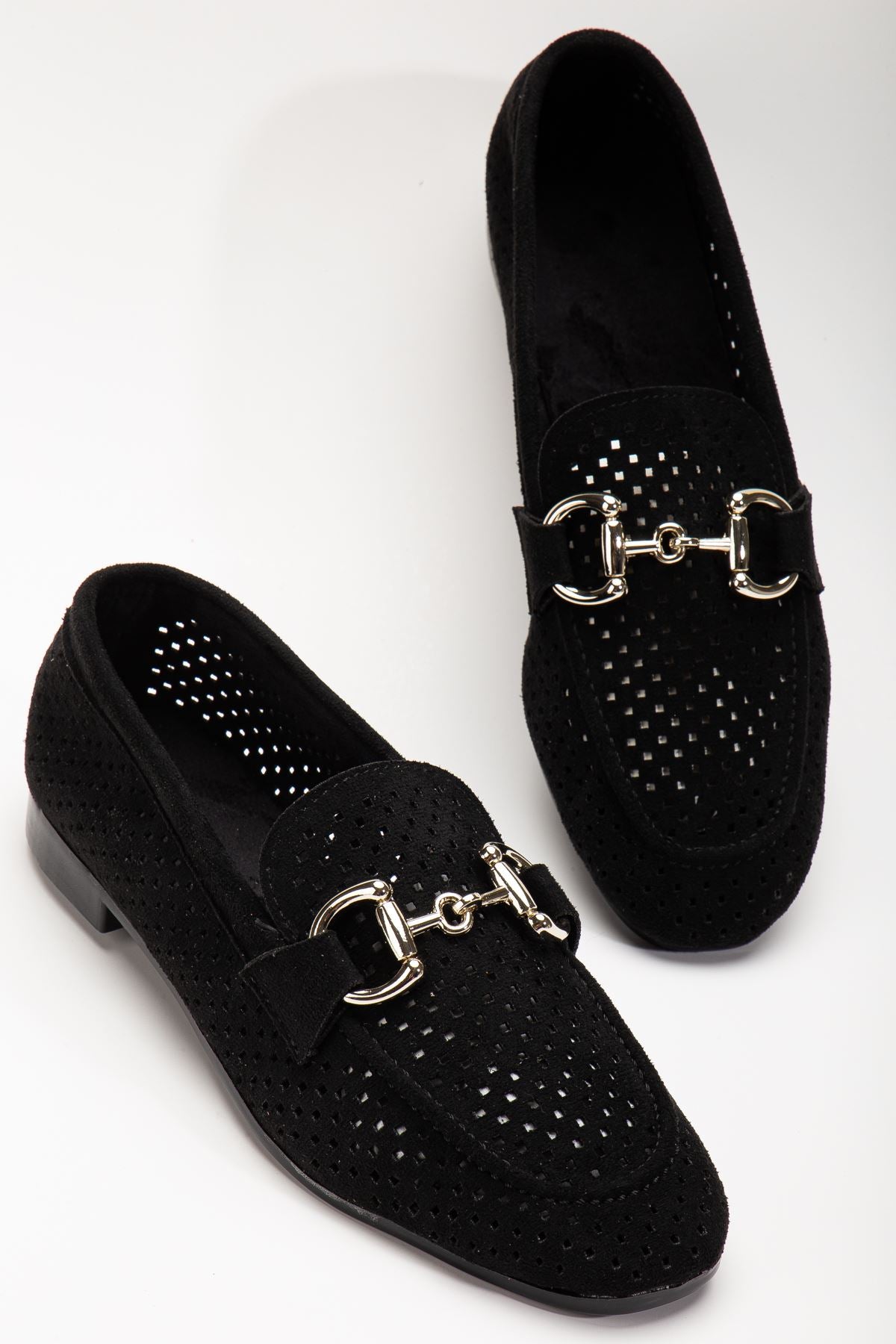 Erutomy Siyah Süet Delikli Günlük Kadın Babet