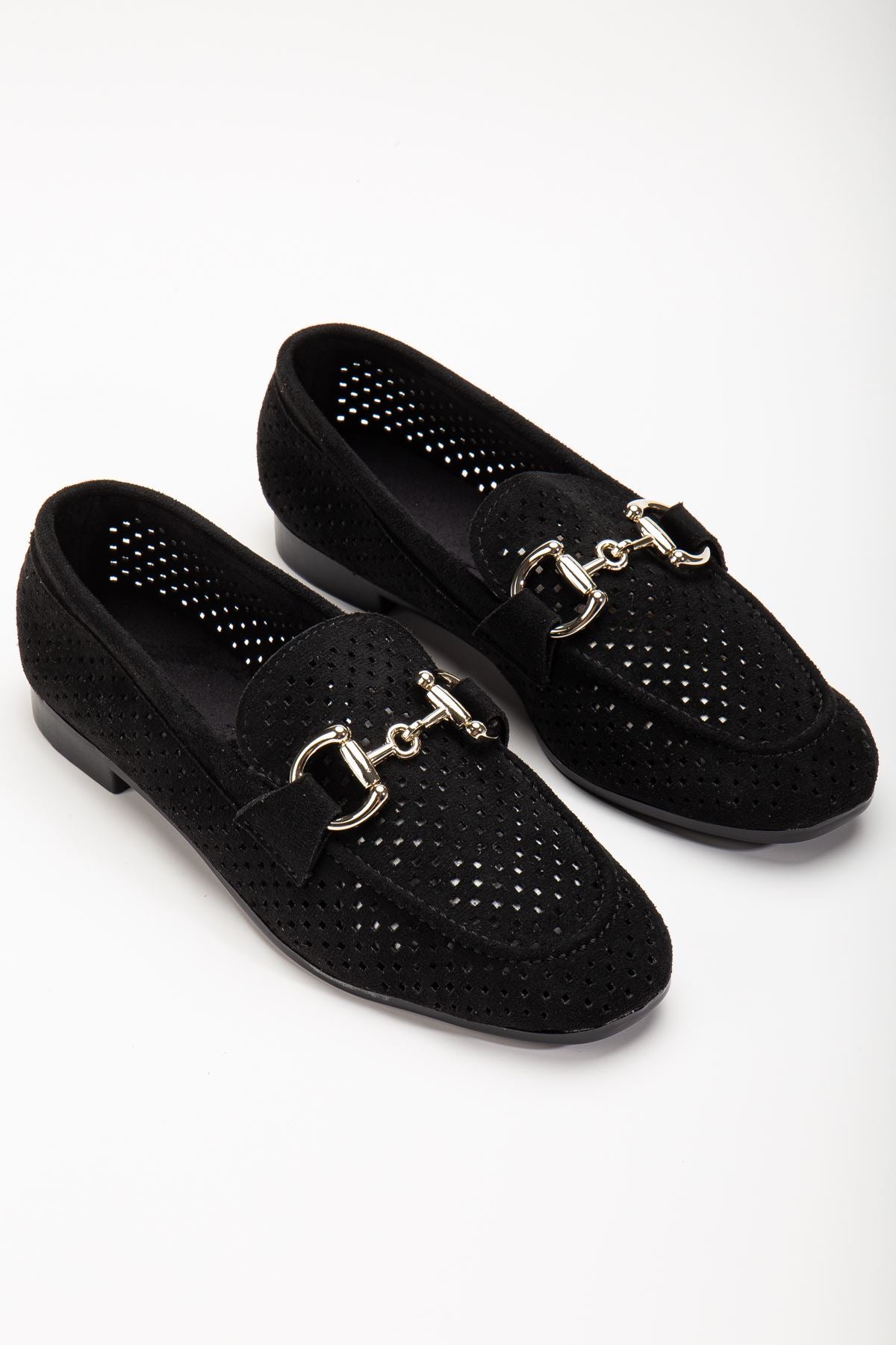 Erutomy Siyah Süet Delikli Günlük Kadın Babet