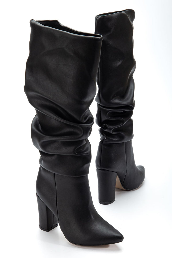 Jarnes Kadın Siyah Körüklü Kalın Topuklu Çizme