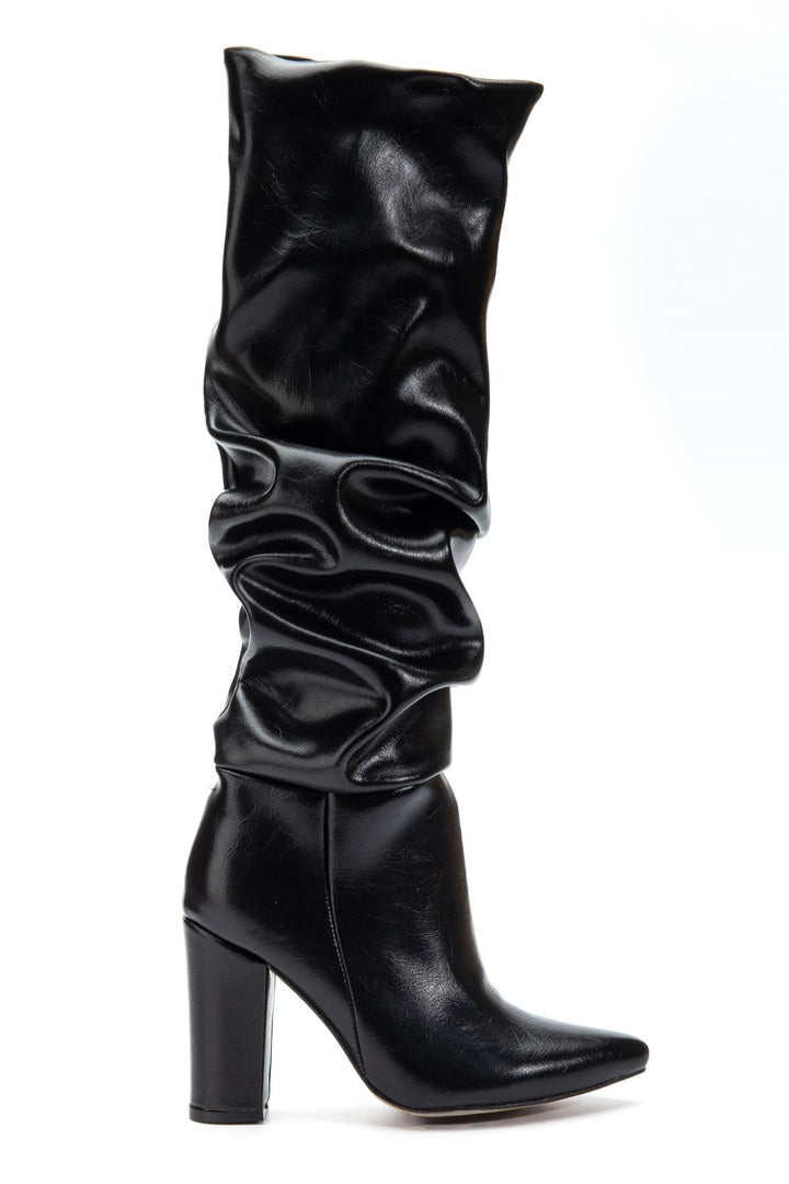Jarnes Kadın Siyah Kırışık Körüklü Kalın Topuklu Çizme