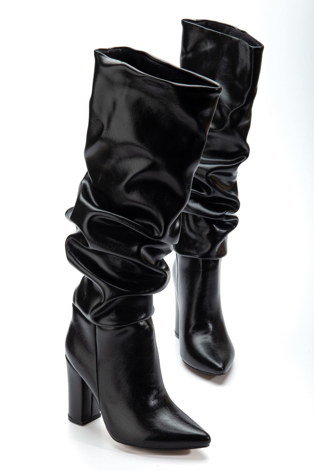 Jarnes Kadın Siyah Kırışık Körüklü Kalın Topuklu Çizme