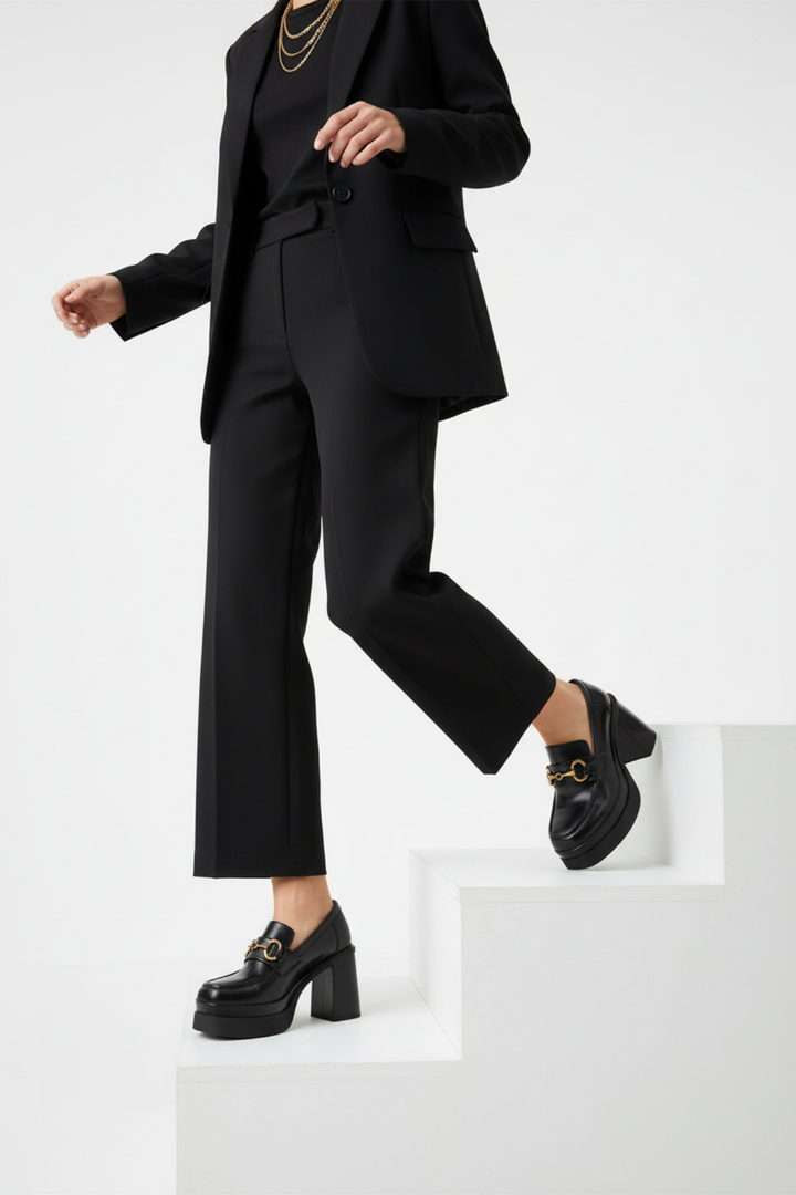 Janset Kadın Siyah Topuklu Loafer Ayakkabı