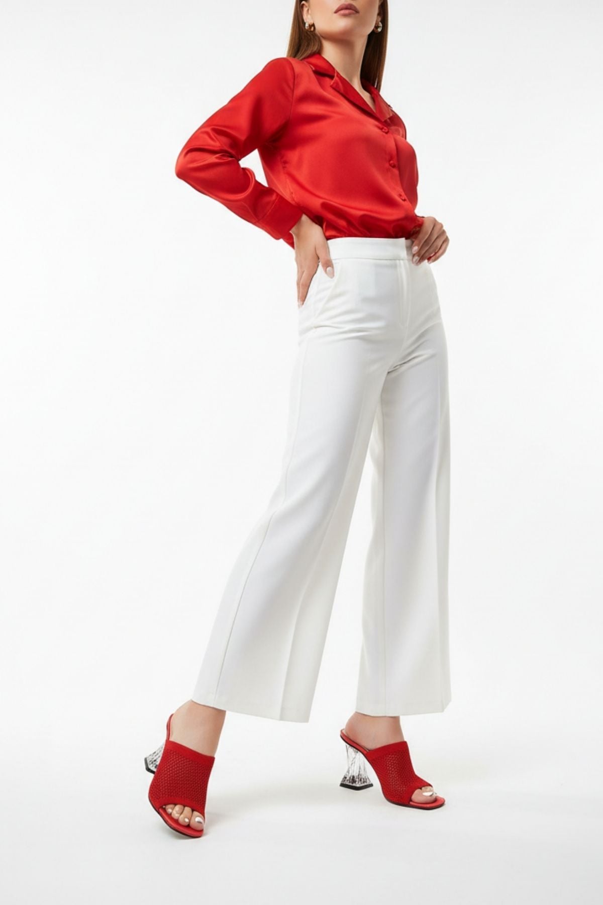 Akva Kadın Kırmızı Triko Şeffaf Topuklu Terlik