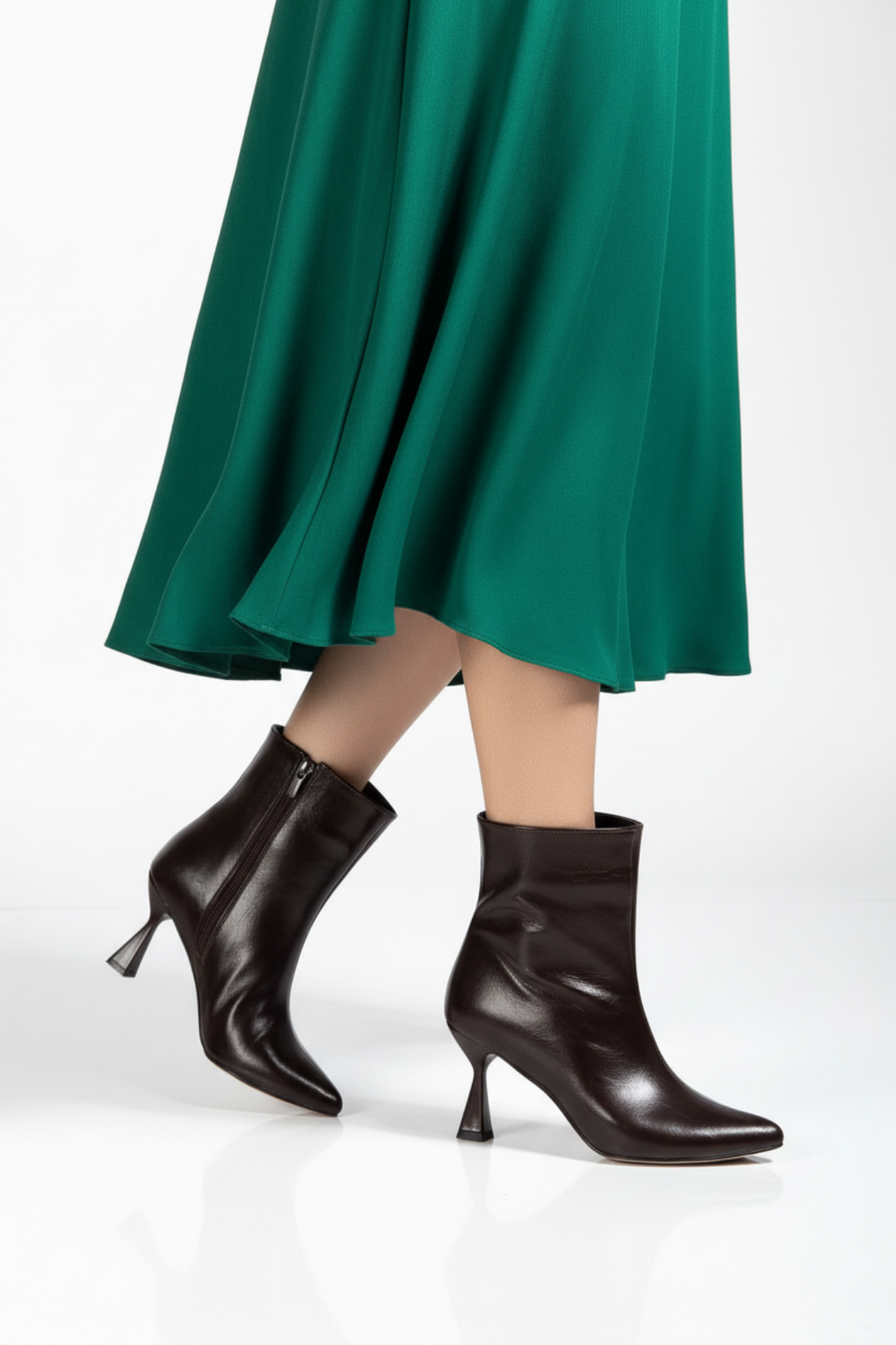 Rosven Kadın Kahve Rugan Kırışık Dokulu Kare Topuk Bot