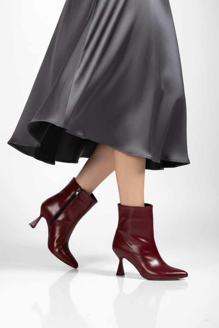 Rosven Kadın Bordo Rugan Kırışık Dokulu Kare Topuk Bot