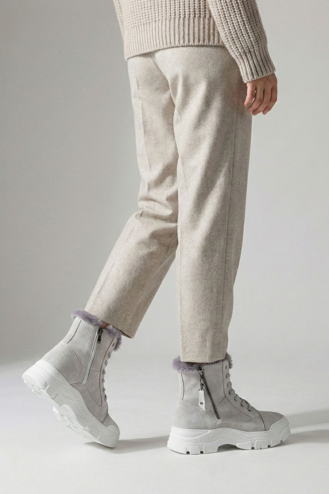 Span Kadın Süet Kürklü Çift Fermuarlı Buz Bot