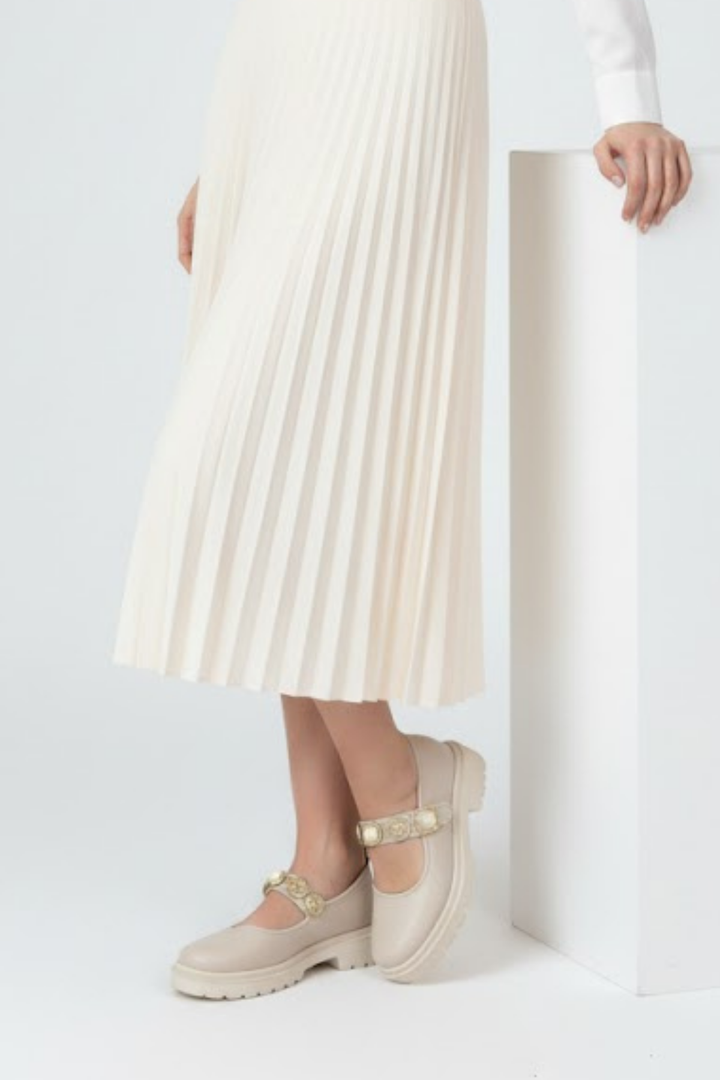 Okira Kadın Bej Tokalı Oxford Ayakkabı